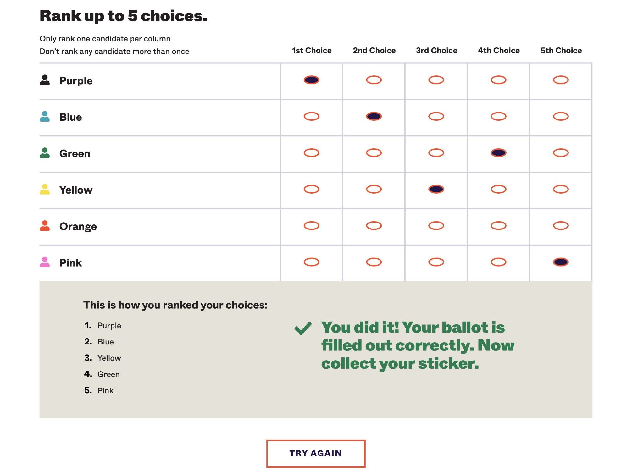 An image of the ranked choice voting tool on the voting.nyc website